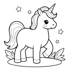 Simple vector illustration of Unicorn for kids coloring page