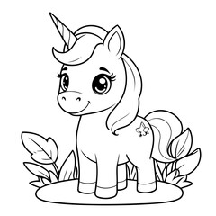 Cute vector illustration Unicorn colouring page for kids