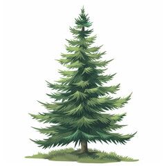 A detailed illustration of a lush, green evergreen fir tree, standing alone with a clear background.
