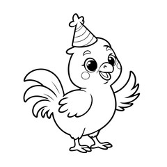 Simple vector illustration of rooster drawing for kids colouring activity