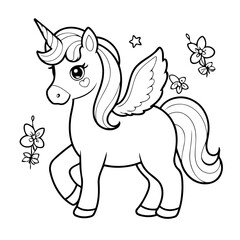 Cute vector illustration Unicorn drawing for kids page