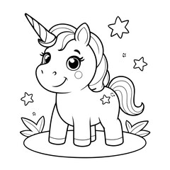 Cute vector illustration Unicorn doodle black and white for kids page