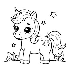 Simple vector illustration of Unicorn outline for colouring page