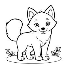 Vector illustration of a cute Wolf drawing for kids colouring activity