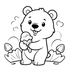 Fototapeta premium Simple vector illustration of Bear drawing for kids colouring activity