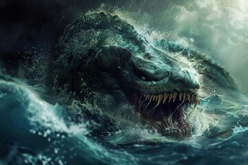 mysterious sea monster emerging from the depths fantasy digital painting