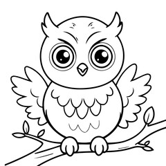 Cute vector illustration Owl drawing for kids colouring activity
