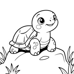 Cute vector illustration Turtle doodle black and white for kids page