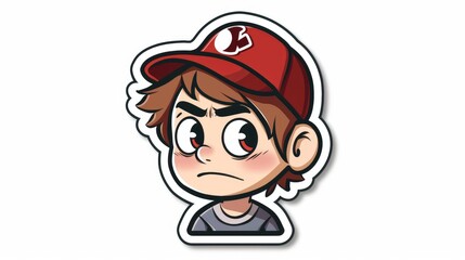 Sticker showing a troubled cartoon boy