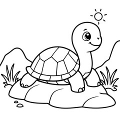 Simple vector illustration of Turtle for kids coloring page