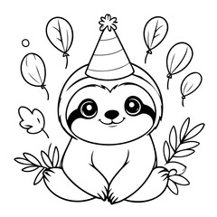 Cute vector illustration Sloth doodle for toddlers colouring page