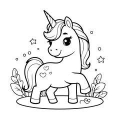 Cute vector illustration Unicorn drawing for toddlers colouring page