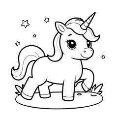 Cute vector illustration Unicorn doodle for toddlers colouring page