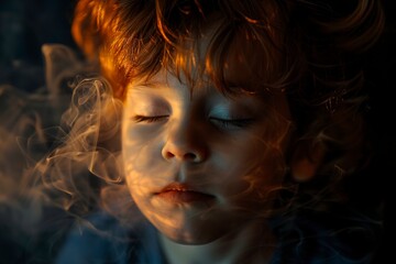 Young Boy With Closed Eyes and Smoke