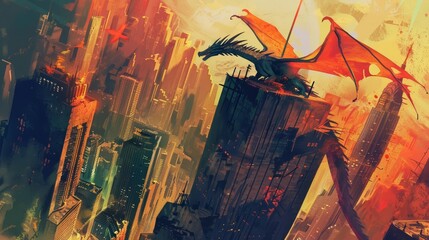 Creating a unique image featuring a mystical dragon perched atop an urban skyscraper