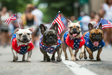 Small Dogs Walking Down a Street. Generative AI