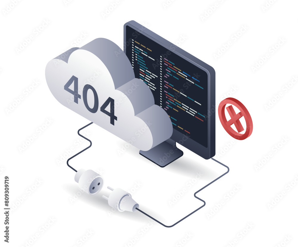 Aufkleber Programming language can warn error code 404 for technology systems, infographic 3d flat isometric illustration