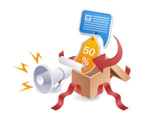 Product discount campaign sales infographic 3d illustration flat isometric