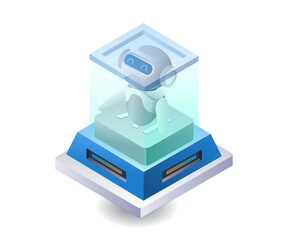 Robot AI protector server technology infographic illustration 3d flat isometric