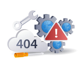 Repair system error 404, 3d flat isometric illustration infographic