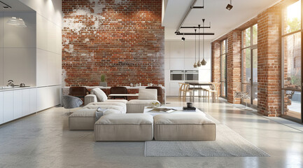 Modern living room in a condo or loft with modern trendy furniture.