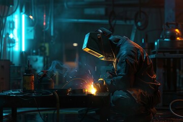 Design a rendering illustrating a worker welding