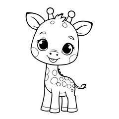 Vector illustration of a cute Giraffe doodle for toddlers coloring activity