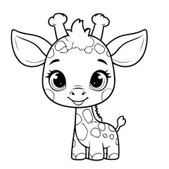 Simple vector illustration of Giraffe for kids colouring worksheet