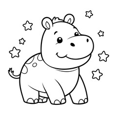 Vector illustration of a cute Hippo drawing for kids page