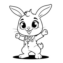 Cute vector illustration Bunny hand drawn for kids coloring page