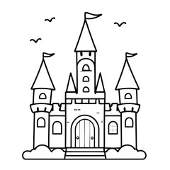 Fototapeta premium Vector illustration of a cute Castle drawing colouring activity