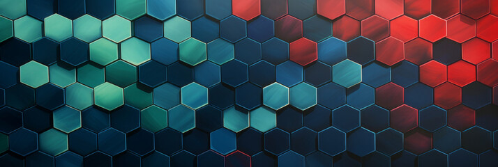 Abstract Geometric Background With Blue And Red Hexagonal Tiles. Colorful Hexagon Mosaic Pattern. Generative AI