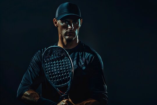 Padel tennis player with racket. Man athlete