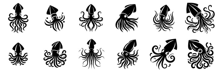 vector set of squid silhouettes