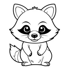 Simple vector illustration of Raccoon hand drawn for kids page