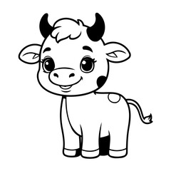 Obraz premium Simple vector illustration of Cow colouring page for kids