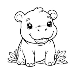 Cute vector illustration Hippo doodle colouring activity for kids