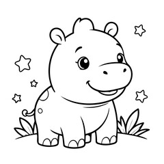 Cute vector illustration Hippo doodle for toddlers coloring activity