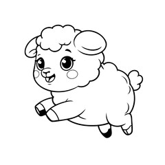 Vector illustration of a cute Sheep drawing colouring activity