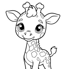 Fototapeta premium Cute vector illustration Giraffe doodle for kids colouring page