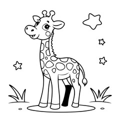 Cute vector illustration Giraffe for kids colouring page