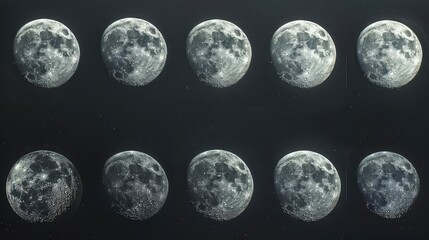 A beautiful and detailed painting of the moon in all its phases