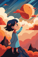 Sunny Dreams on a Mountain Top: Girl and Clouds