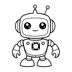 Vector illustration of a cute robot doodle for toddlers colouring page