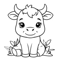 Vector illustration of a cute Cow doodle colouring activity for kids