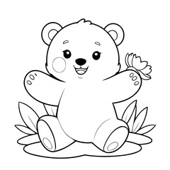 Simple vector illustration of Bear drawing colouring activity