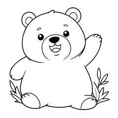 Simple vector illustration of Bear hand drawn for kids page