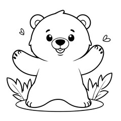Cute vector illustration Bear doodle colouring activity for kids