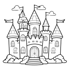 Fototapeta premium Cute vector illustration Castle doodle for toddlers coloring activity