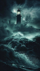 "Stormy Night at the Lighthouse: Waves Crashing and Light Beaming"
"Lighthouse Enduring Storm with Powerful Waves"
"Dramatic Night Seascape with Lighthouse Illumination"